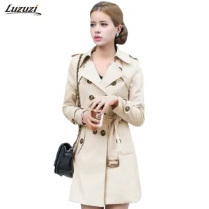 1PC Trench Coat For Women Double Breasted Slim Fit Long Spring Coat Casaco Feminino Abrigos Mujer Autumn Outerwear Z505