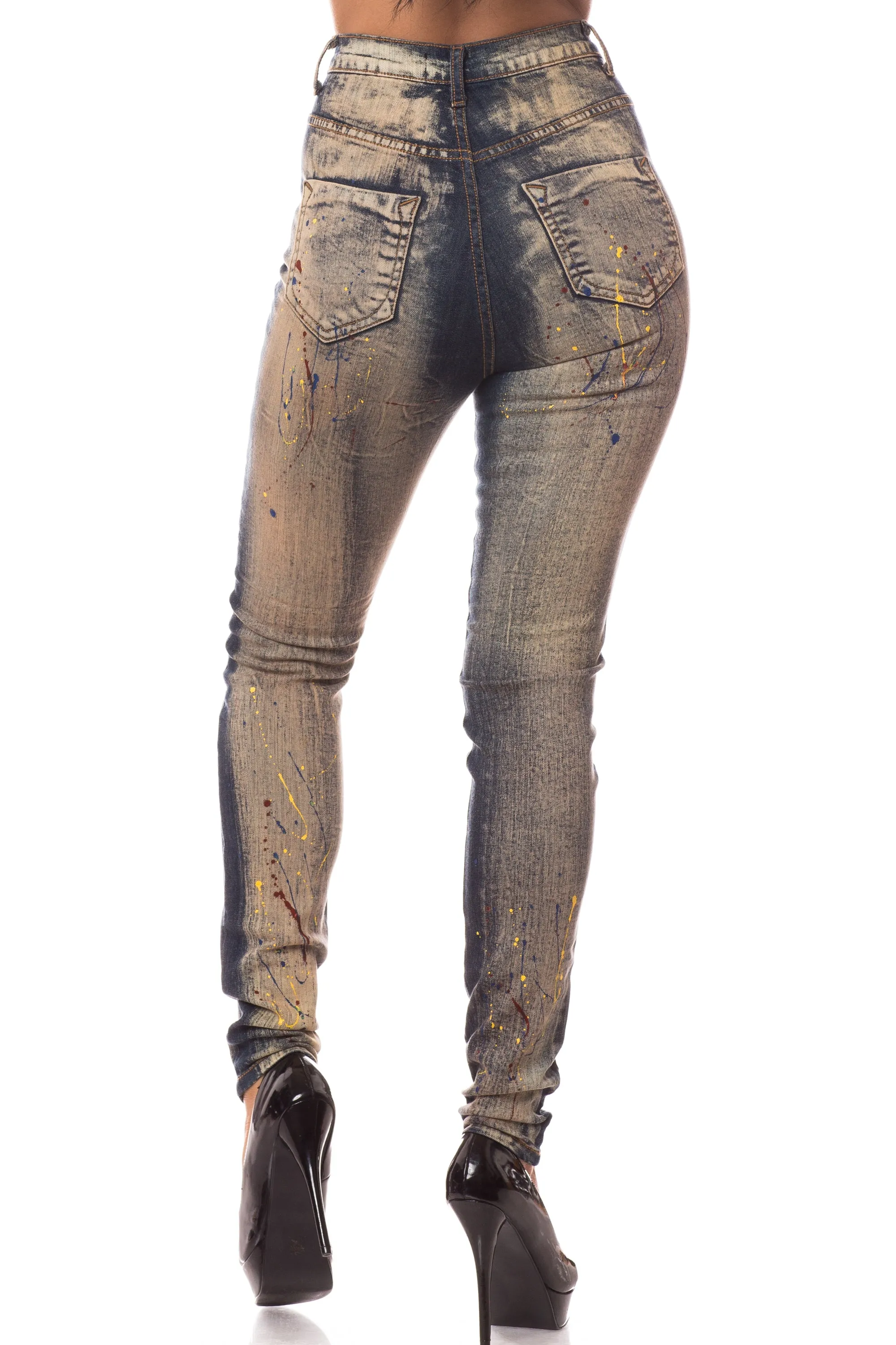 4170 Women's High Waisted Dyed Painted Skinny Jeans