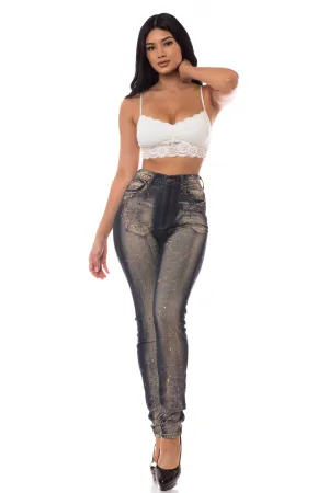 4170 Women's High Waisted Dyed Painted Skinny Jeans