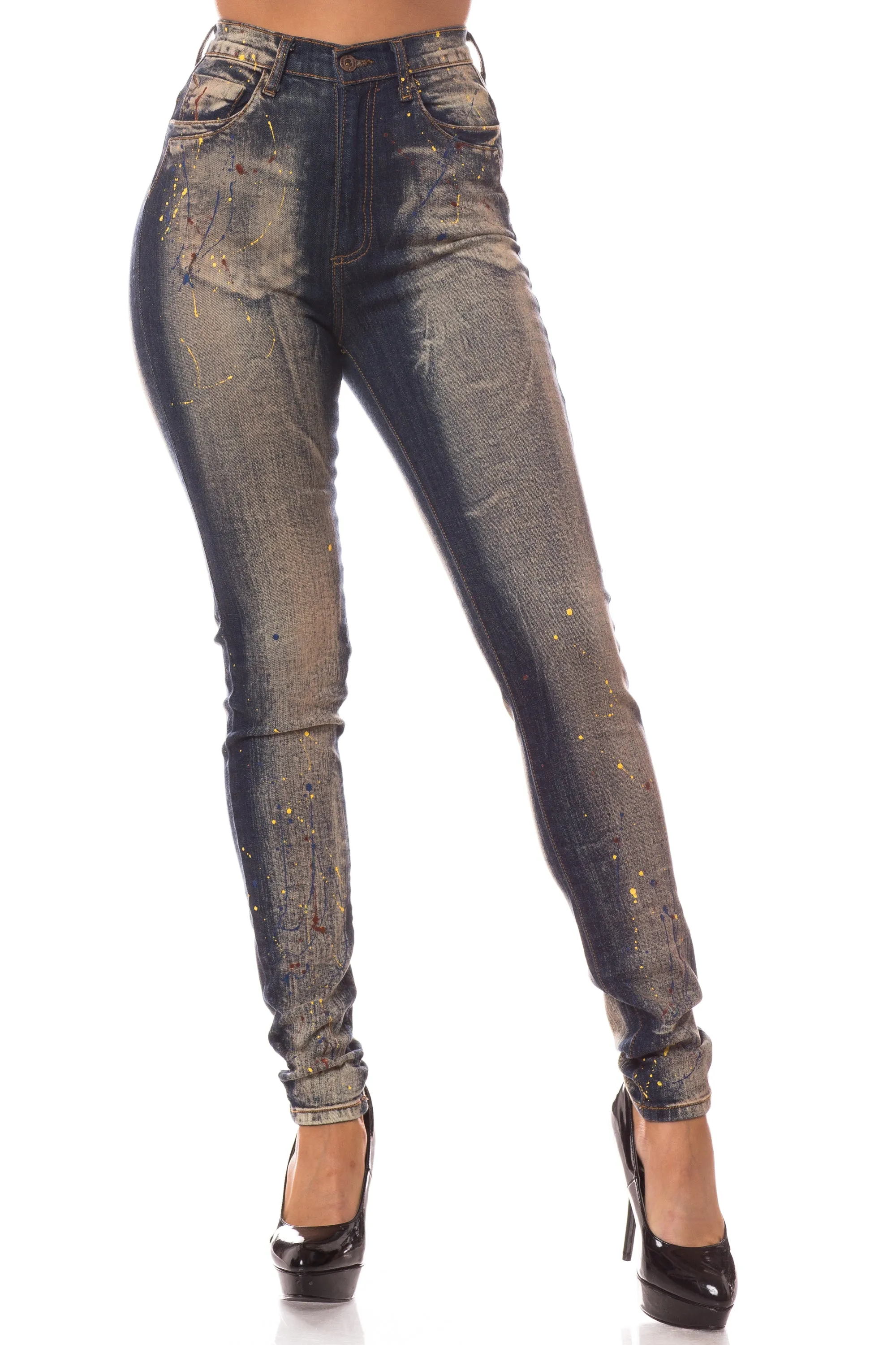 4170 Women's High Waisted Dyed Painted Skinny Jeans