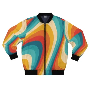 70s Retro Aesthetic Bomber Jacket with Colorful Abstract Pattern