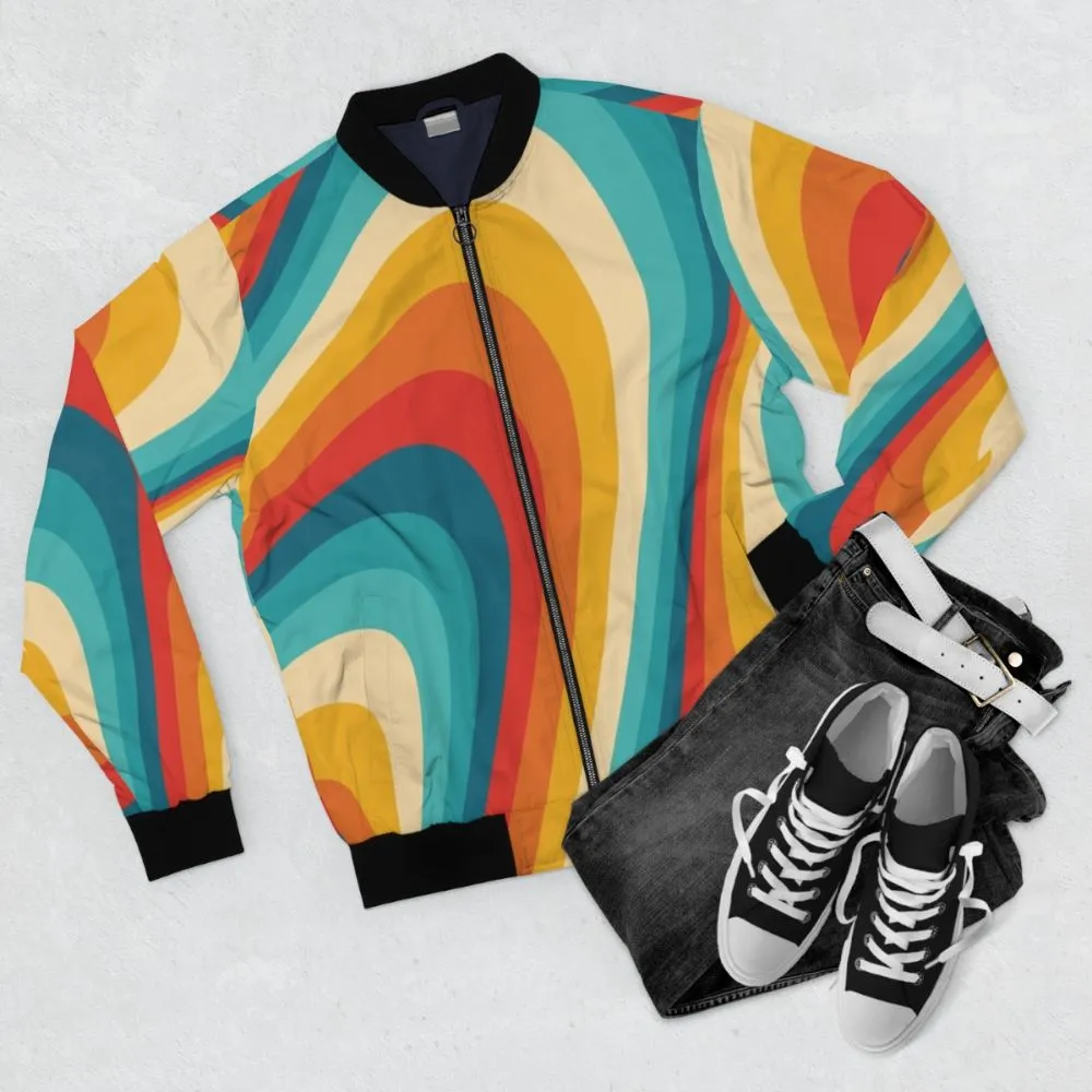 70s Retro Aesthetic Bomber Jacket with Colorful Abstract Pattern