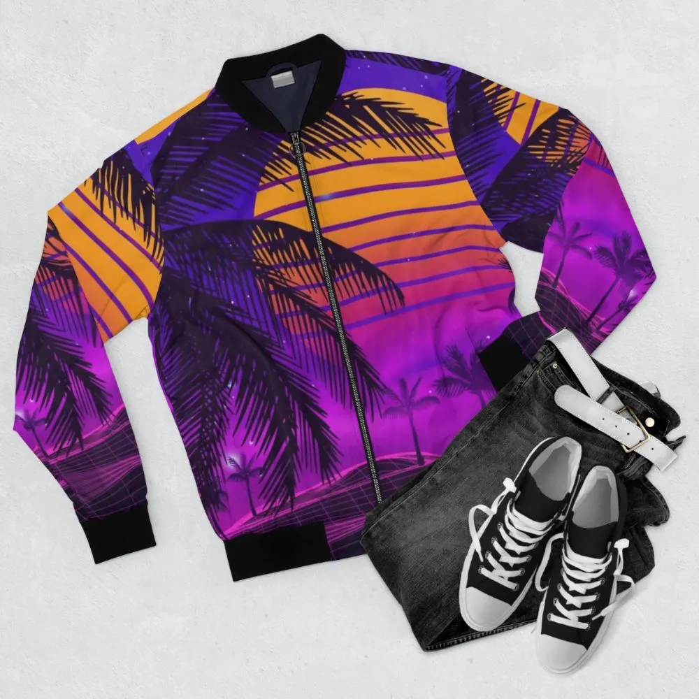 80s Synthwave Bomber Jacket - Retro Futuristic Sunset Aesthetic