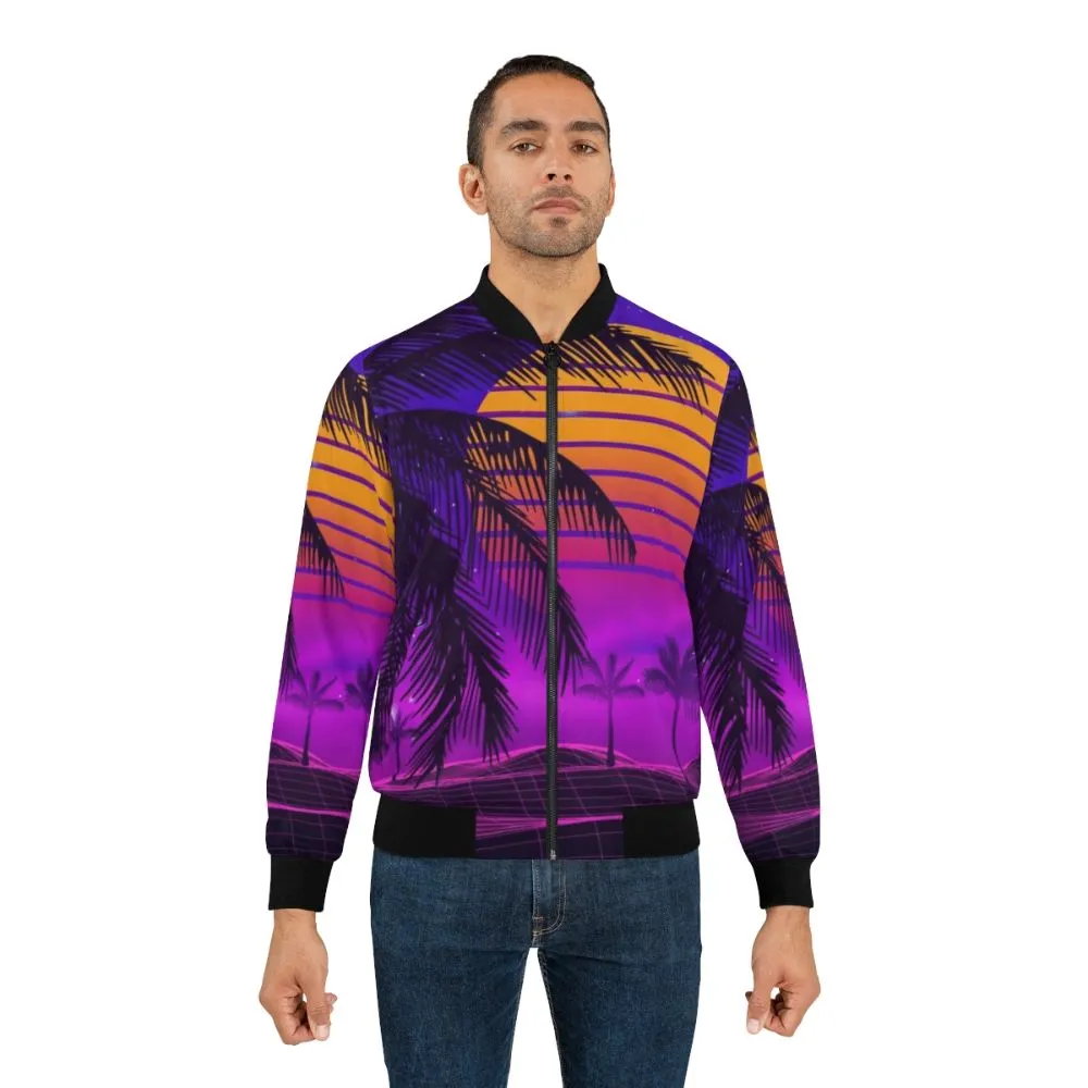 80s Synthwave Bomber Jacket - Retro Futuristic Sunset Aesthetic