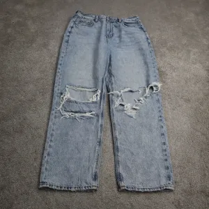 American Eagle Womens Denim Jeans High Rise Straight Leg Distressed Blue Size 10