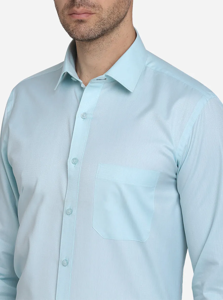 Aqua Blue Dobby Regular Fit Formal Shirt  | Greenfibre