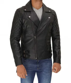 Asymmetrical Mens Black Leather Motorcycle Jacket