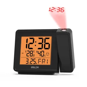 BALDR Digital Time Projection Alarm Clock WWVB - Atomic Time Projector on Ceiling Wall with Orange Backlight, Calendar Temperature Display, Adjustable Brightness