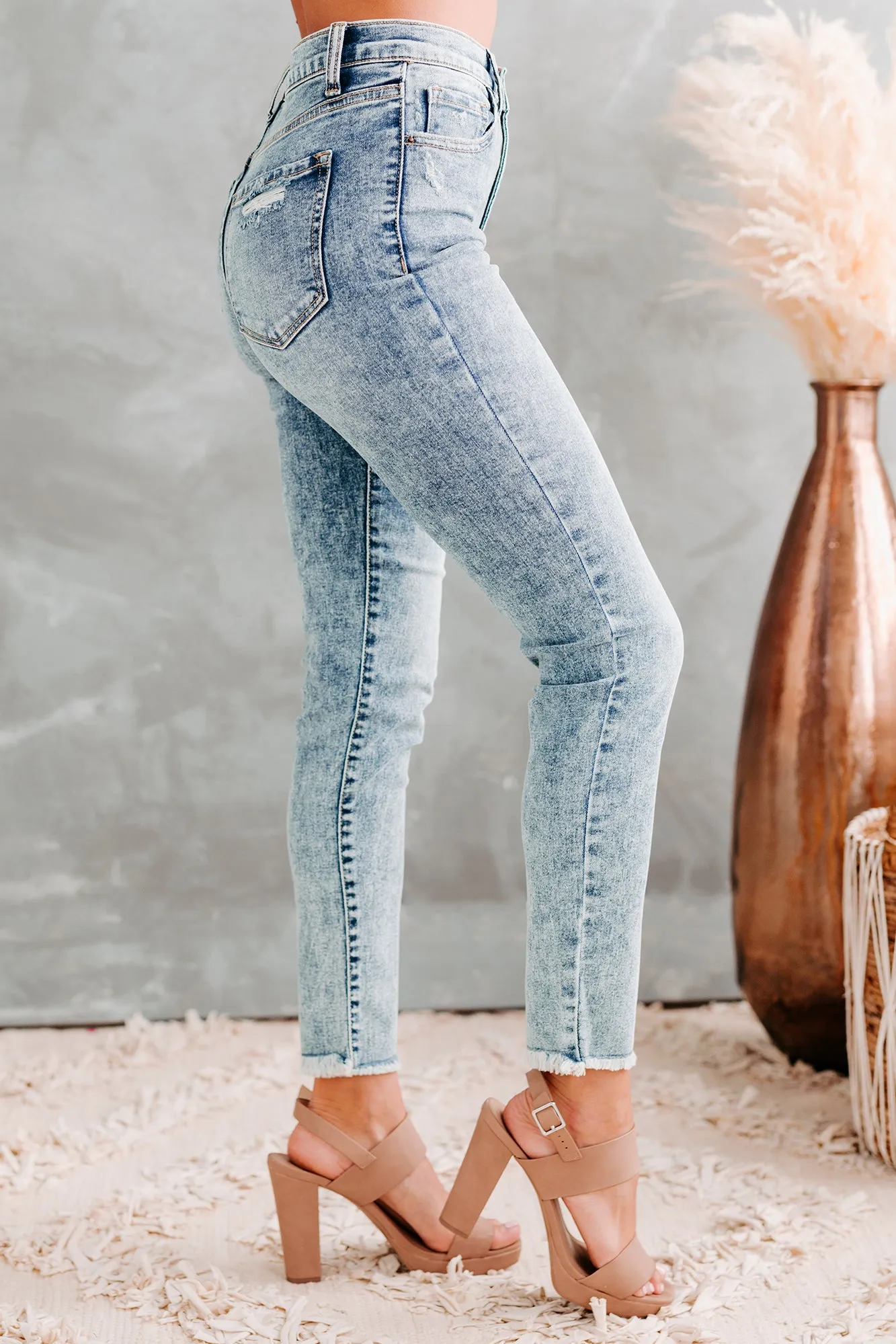 Beginner's Luck Sneak Peek High-Rise Acid Wash Skinny Jeans (Medium Light)