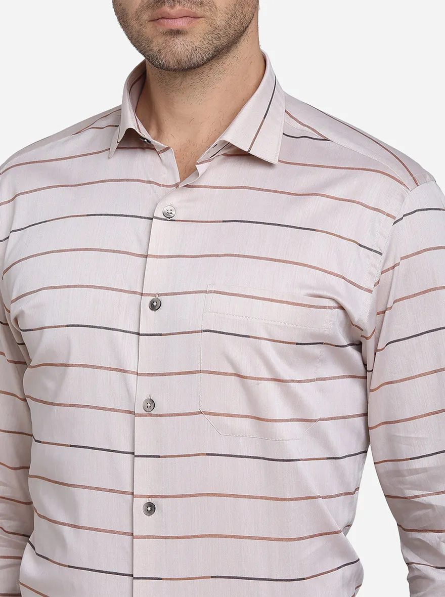 Beige & Brown Striped Slim Fit Formal Shirt | Metal