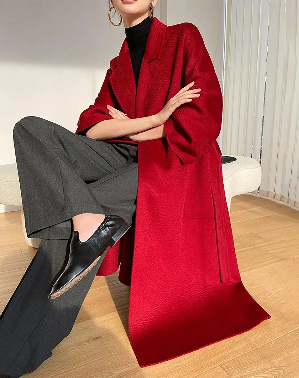 Belted Wrap Wool Long Coat