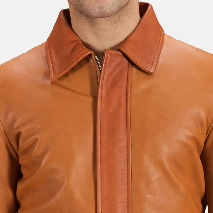 BIKER-1438 MUSH Tan Brown Leather Jacket