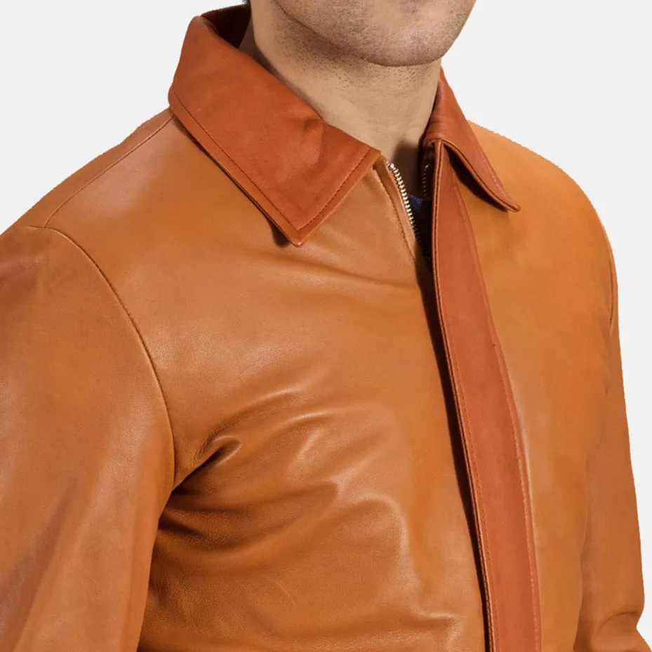 BIKER-1438 MUSH Tan Brown Leather Jacket