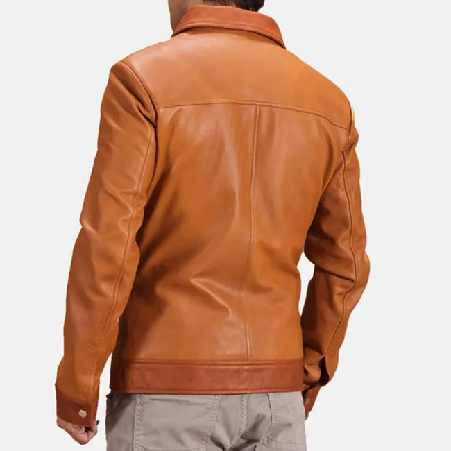 BIKER-1438 MUSH Tan Brown Leather Jacket