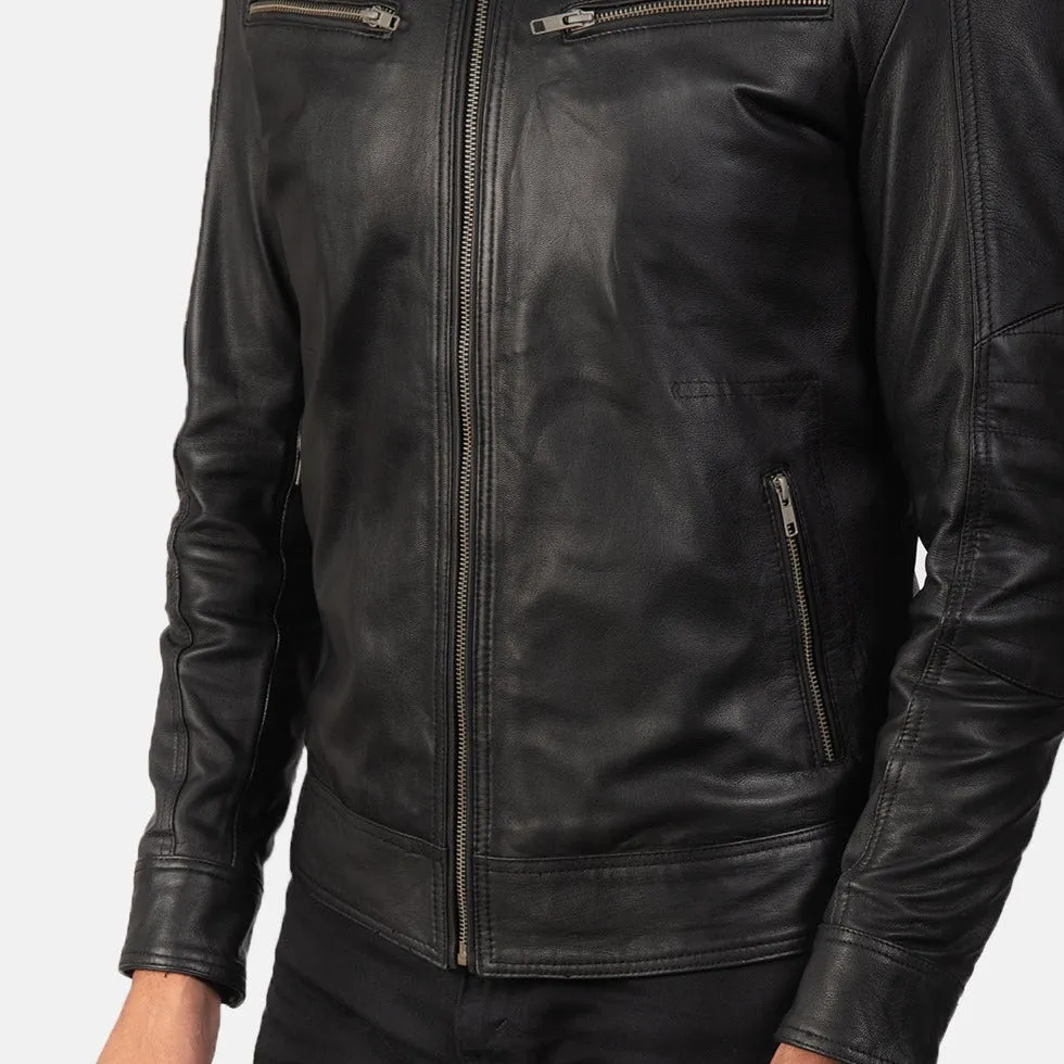 BIKER-1450 MUSH Black Leather Biker Jacket