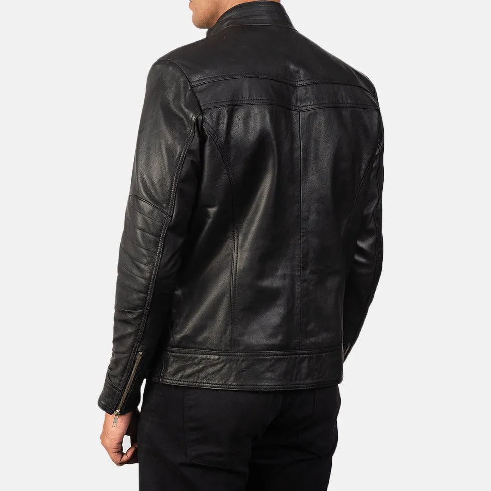 BIKER-1450 MUSH Black Leather Biker Jacket