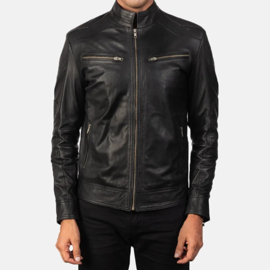 BIKER-1450 MUSH Black Leather Biker Jacket