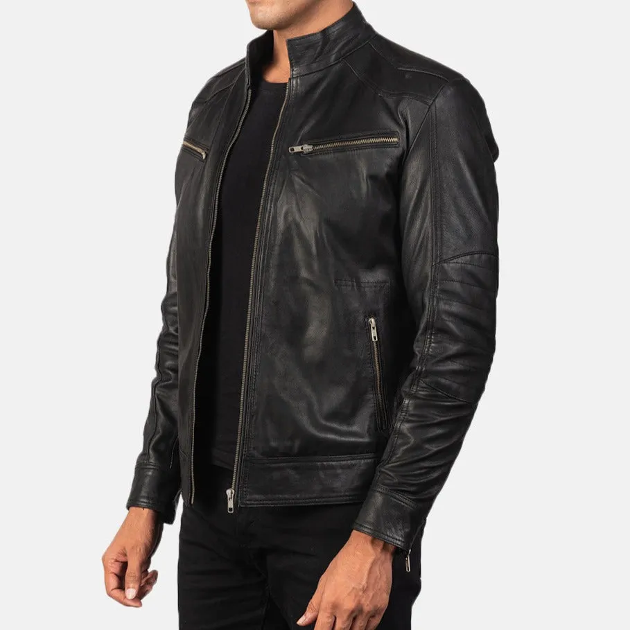 BIKER-1450 MUSH Black Leather Biker Jacket