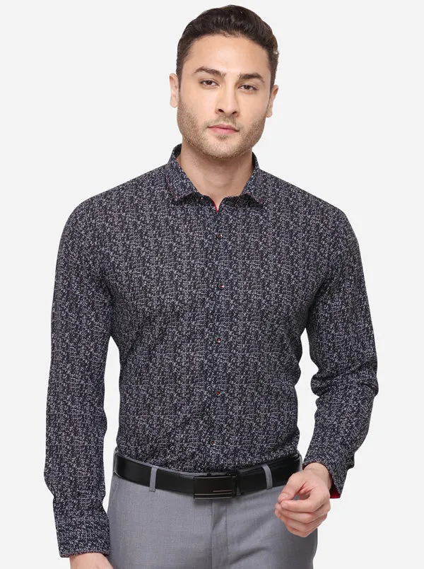 Black & Grey Printed Slim Fit Party Wear Shirt | JB Studio