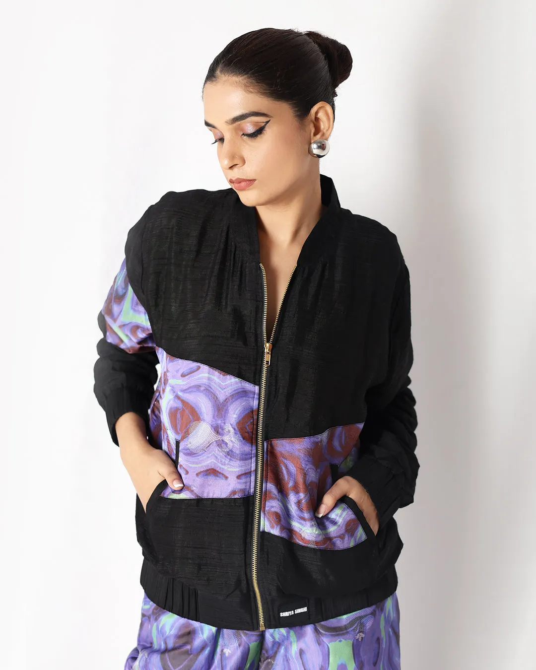 Black Galaxy Silk Unisex Bomber Jacket