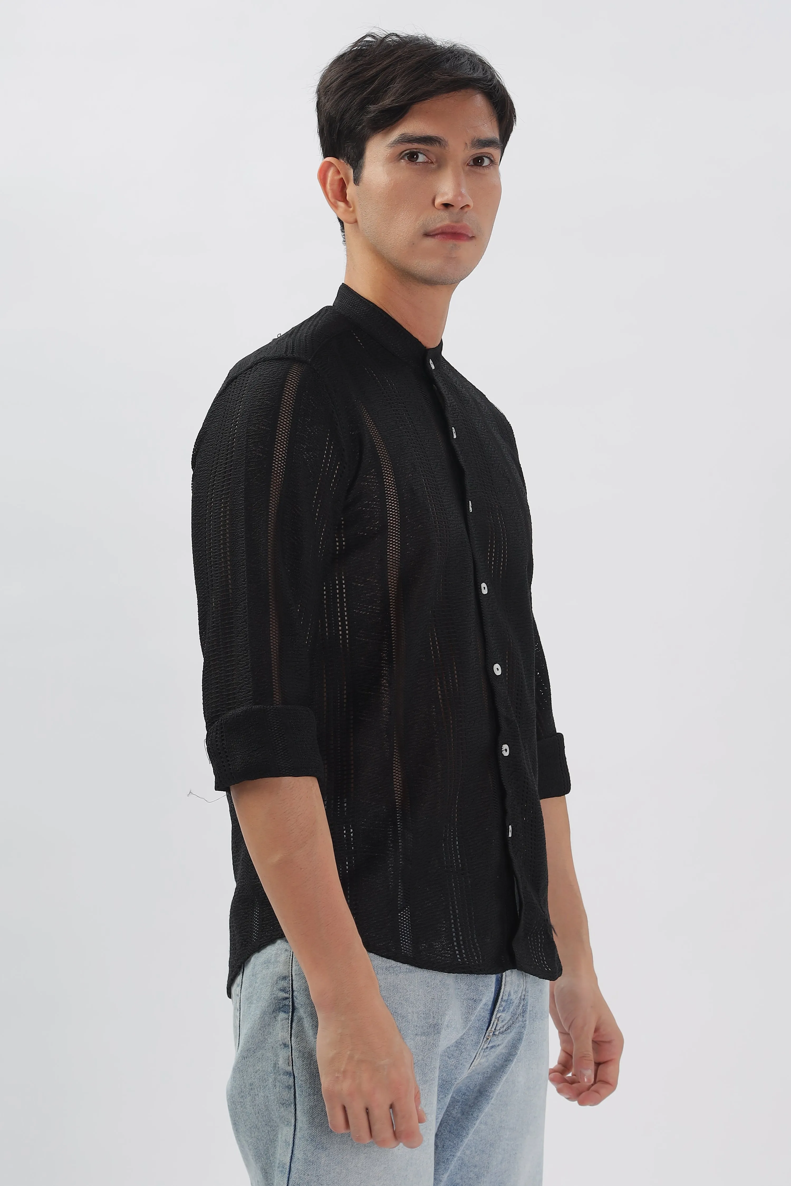 Black Jacquard Knit Shirt