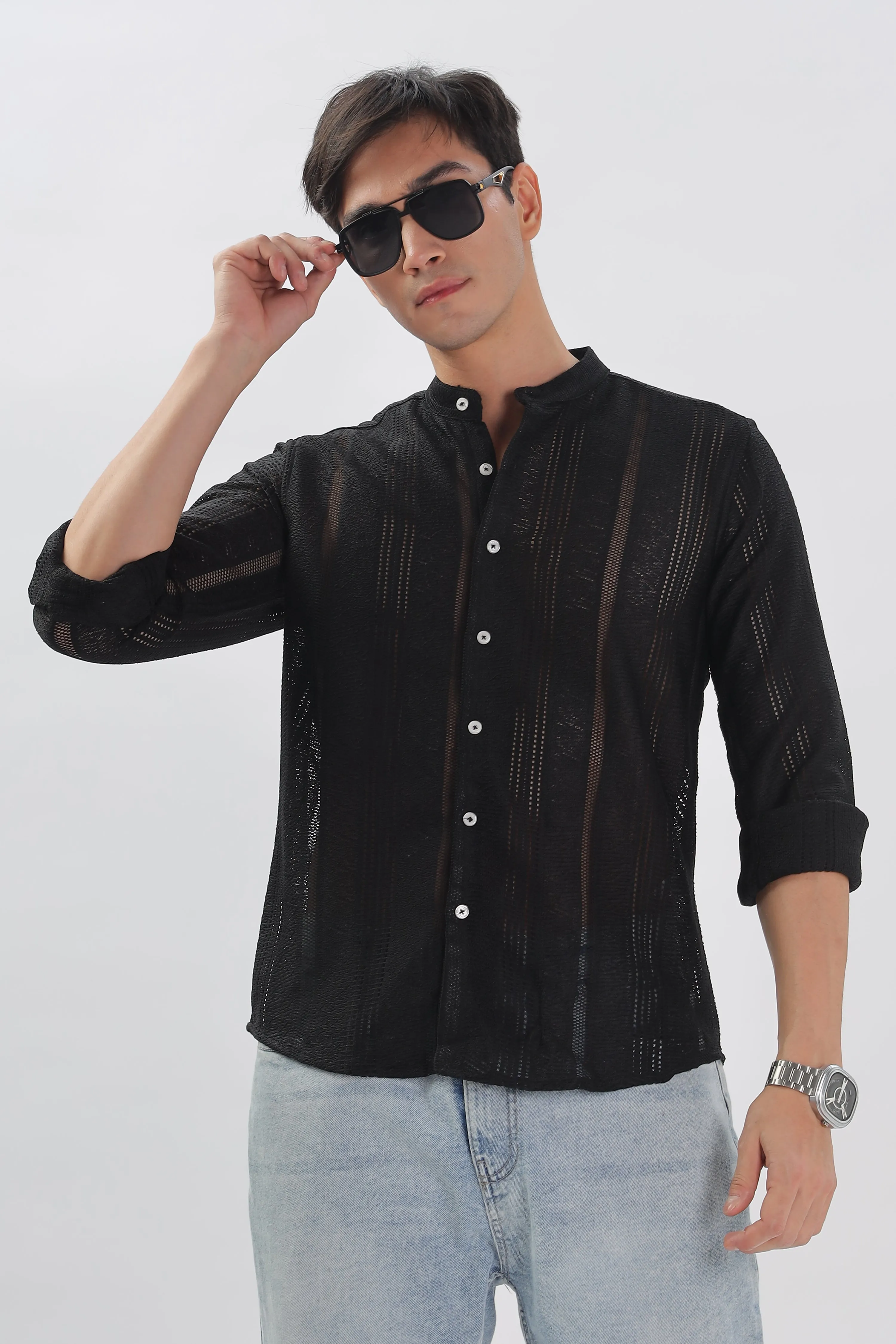 Black Jacquard Knit Shirt