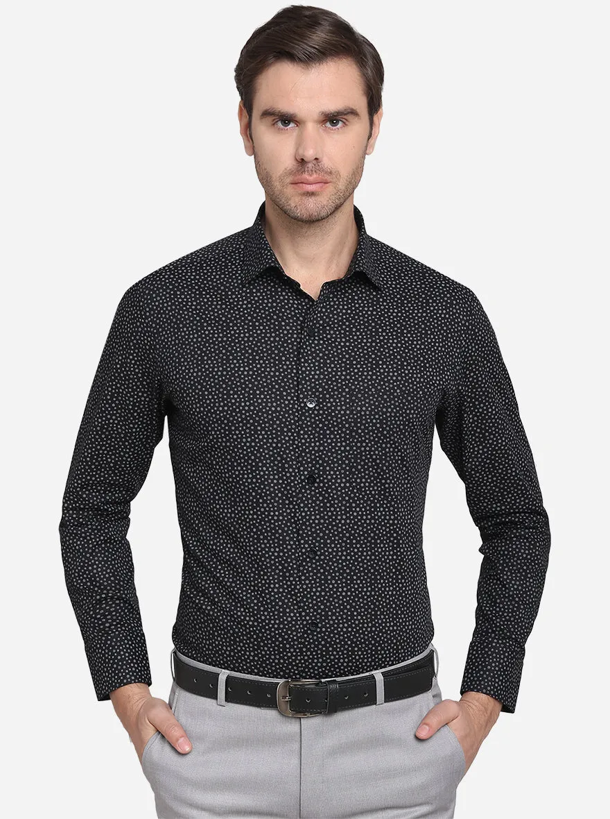 Black Printed Slim Fit Formal Shirt  | Metal