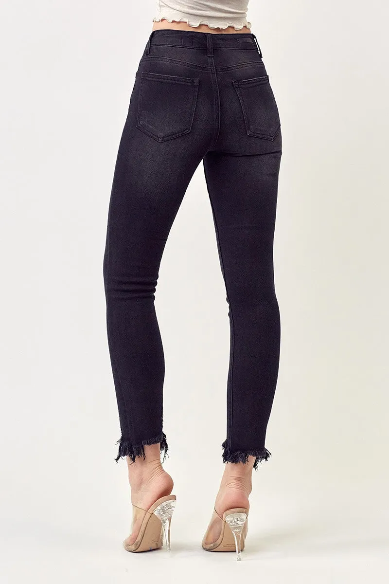 Black Skinny Raw Hem Jean