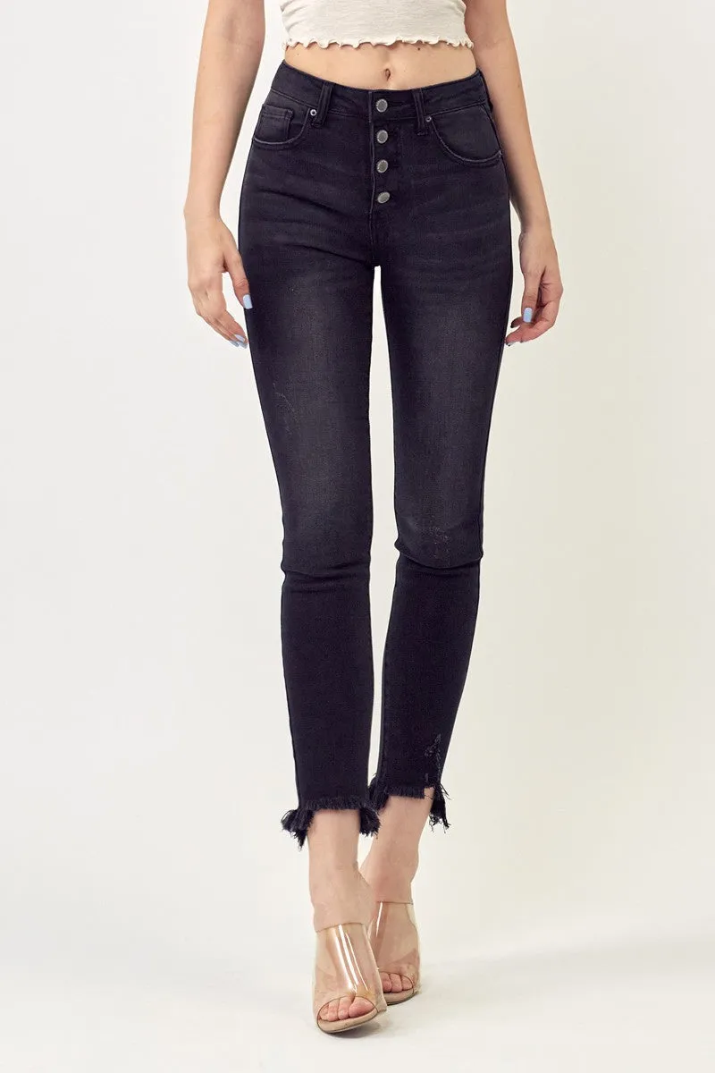 Black Skinny Raw Hem Jean