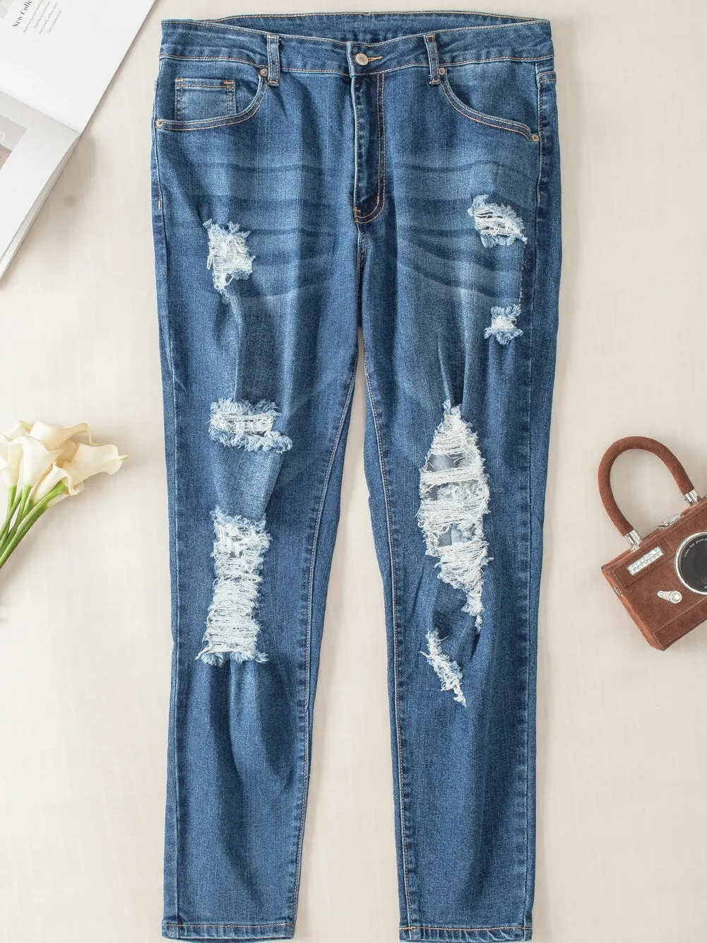 Blue Acid Washed Plus Size Skinny Jeans