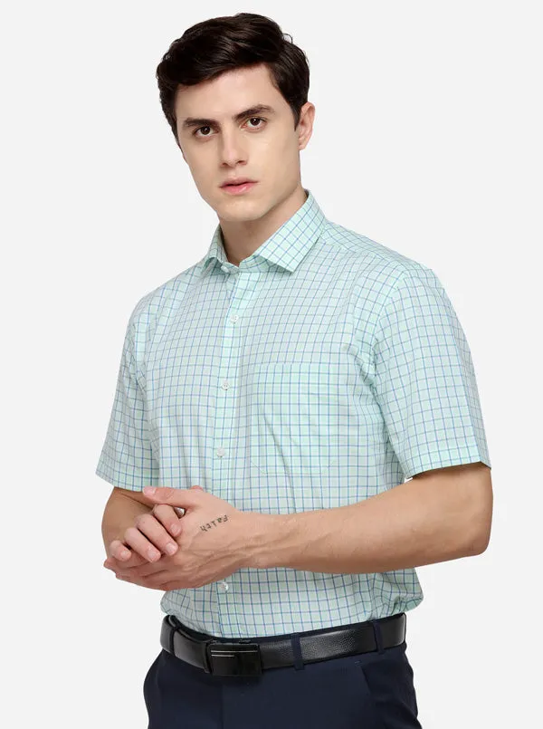 Blue & Green Checked Regular Fit Formal Shirt | JadeBlue