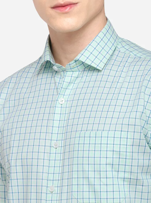 Blue & Green Checked Regular Fit Formal Shirt | JadeBlue