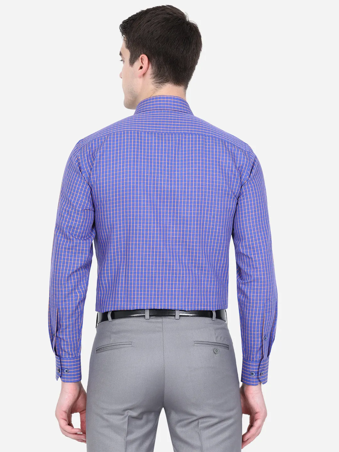 Blue & Orange Checked Regular Fit Formal Shirt | JadeBlue