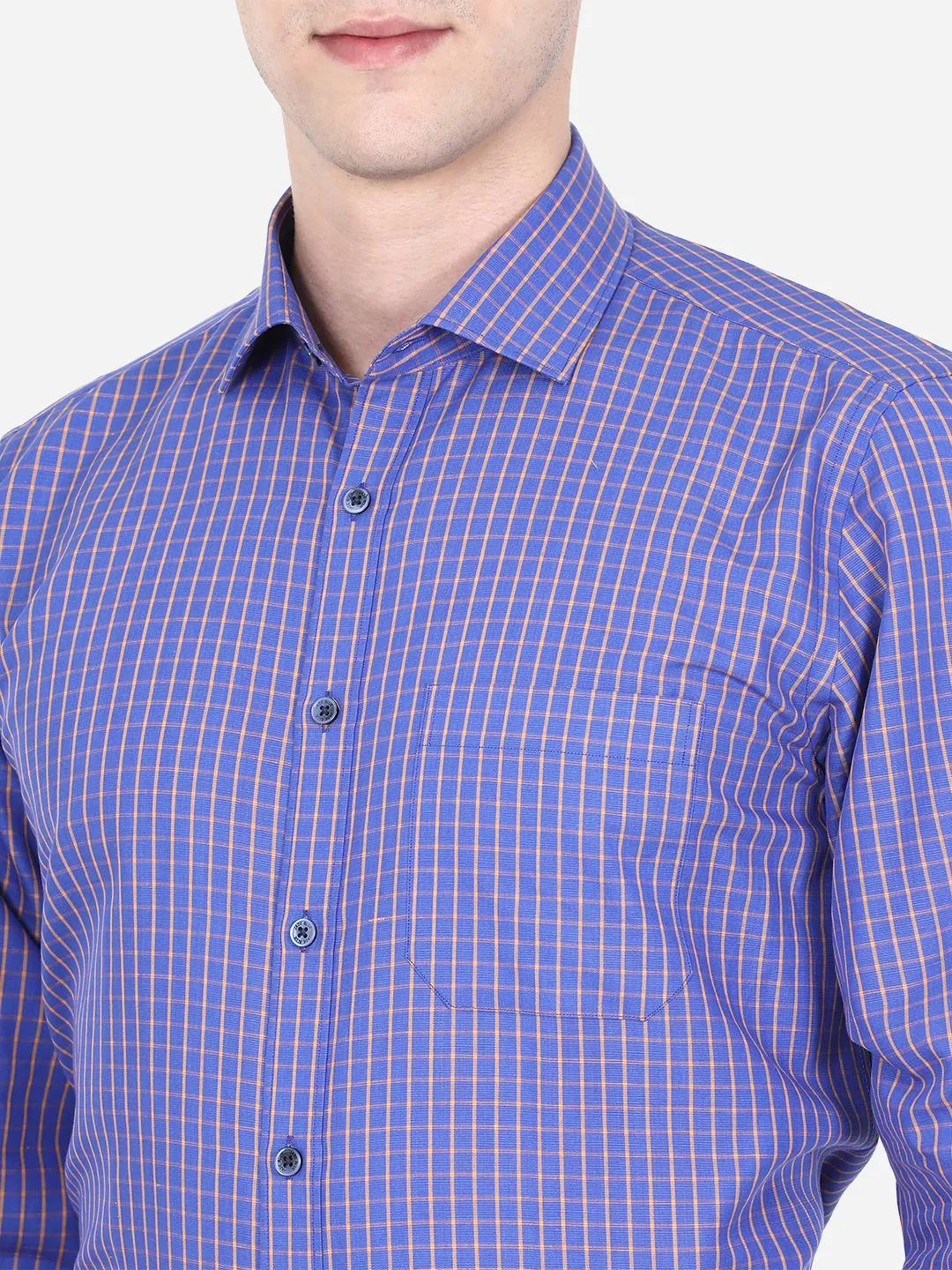 Blue & Orange Checked Regular Fit Formal Shirt | JadeBlue