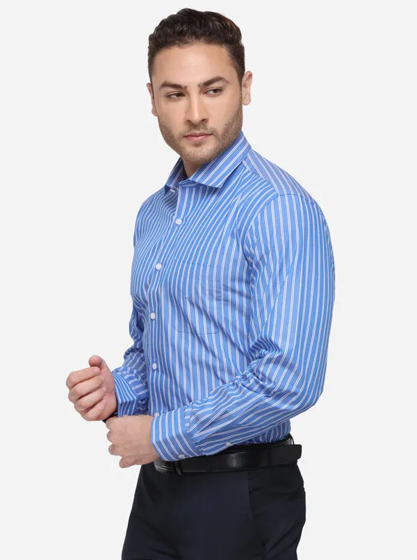 Blue & White Striped Regular Fit Formal Shirt | JadeBlue