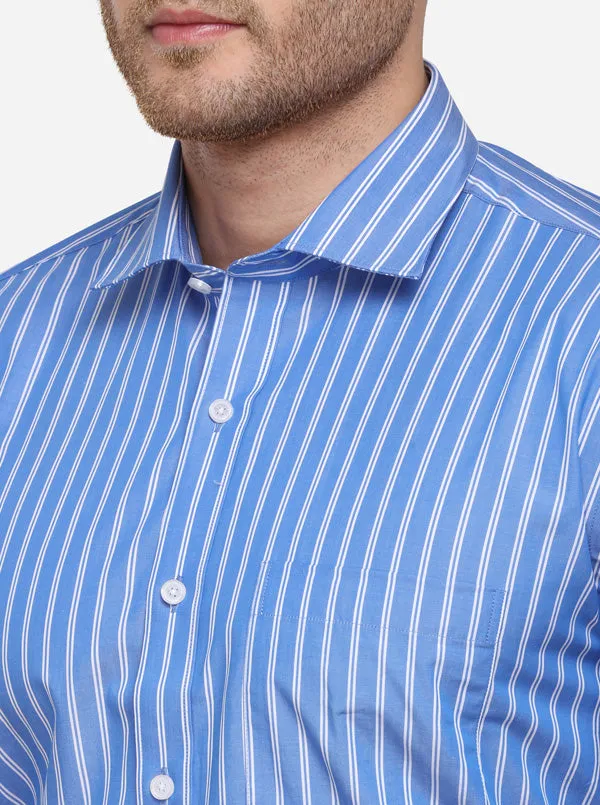 Blue & White Striped Regular Fit Formal Shirt | JadeBlue