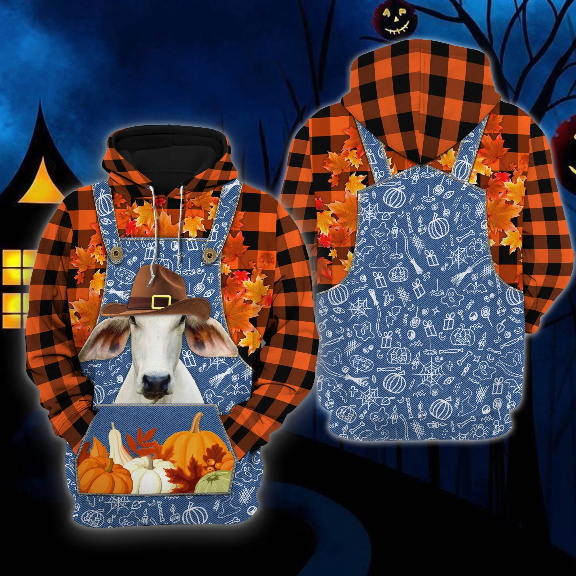 Brahman Orange Plaid All Printed Hoodie Happy Halloween Farm Hoodie