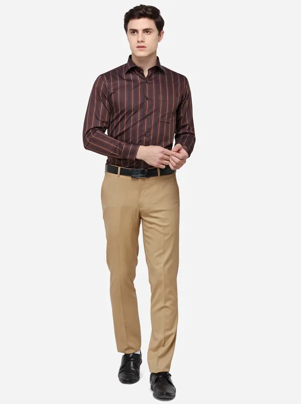 Brown Striped Slim Fit Formal Shirt | Metal