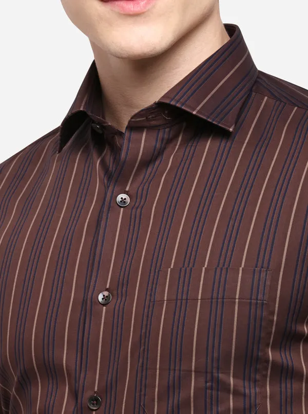 Brown Striped Slim Fit Formal Shirt | Metal