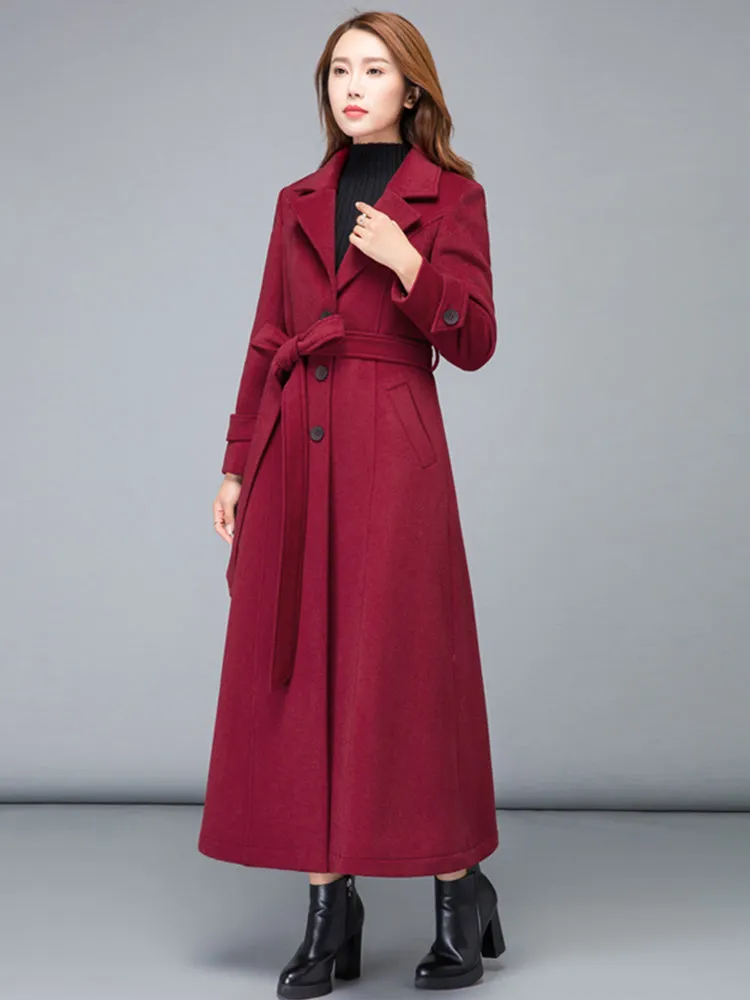 Brown winter fall Long coat with belt 2475