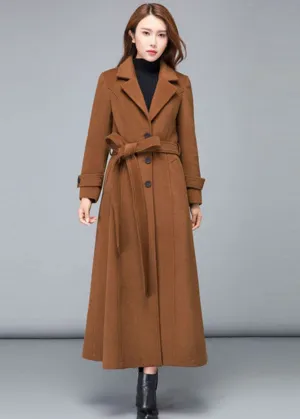 Brown winter fall Long coat with belt 2475