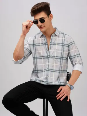 BULLMER Trendy Mint Regular Fit Checked Causal Full sleeve Shirt For Men.