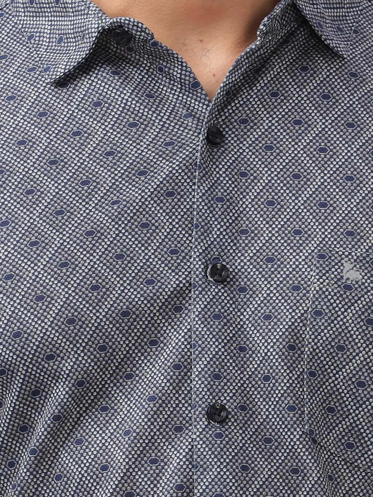 BULLMER Trendy Navy Regular Fit Printed Causal Full sleeve Shirt For Men.