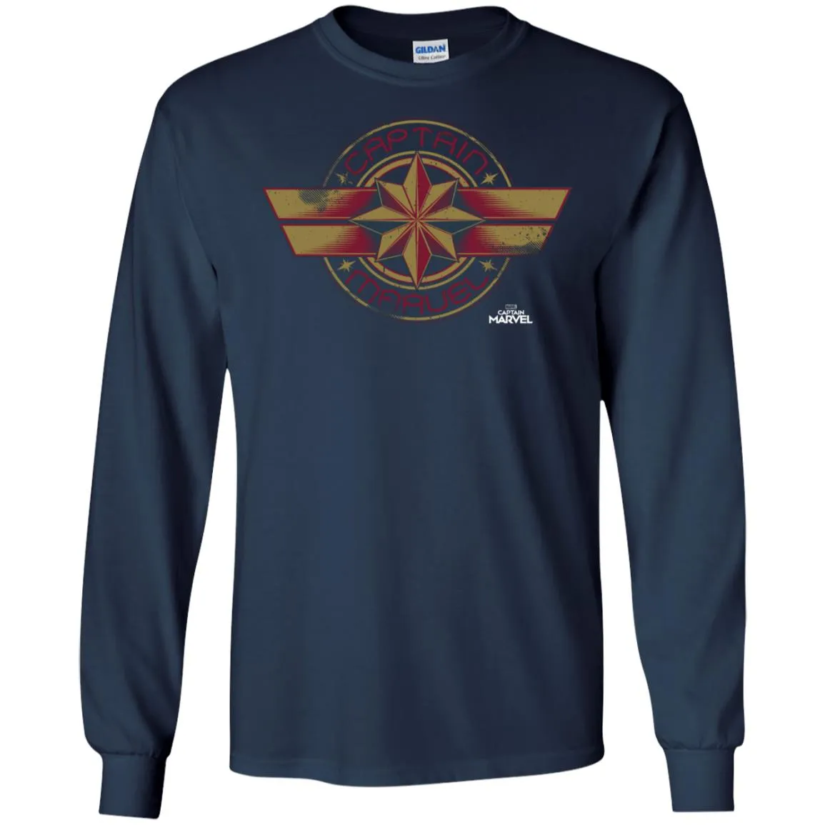 Captain Marvel Color Fade Circle Logo Badge Men Long Sleeve Shirt