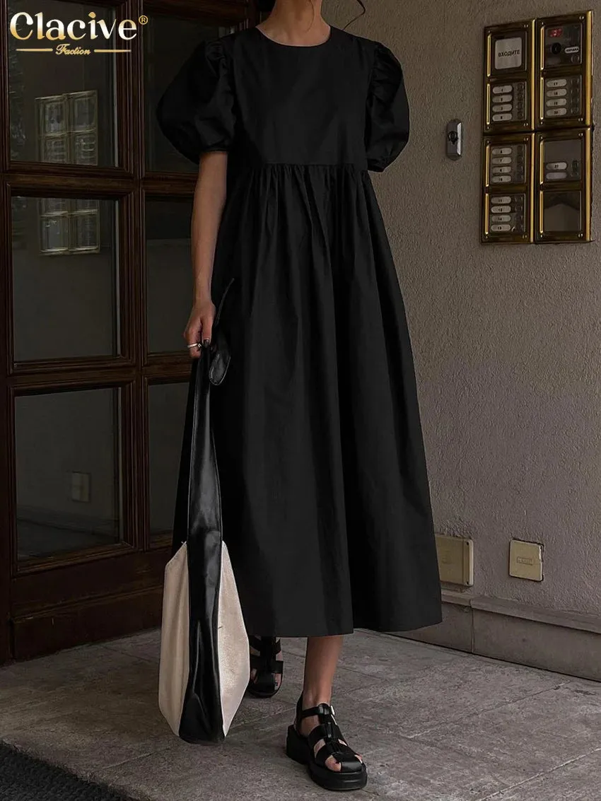 Casual Puff Short Sleeve High Waist Dress