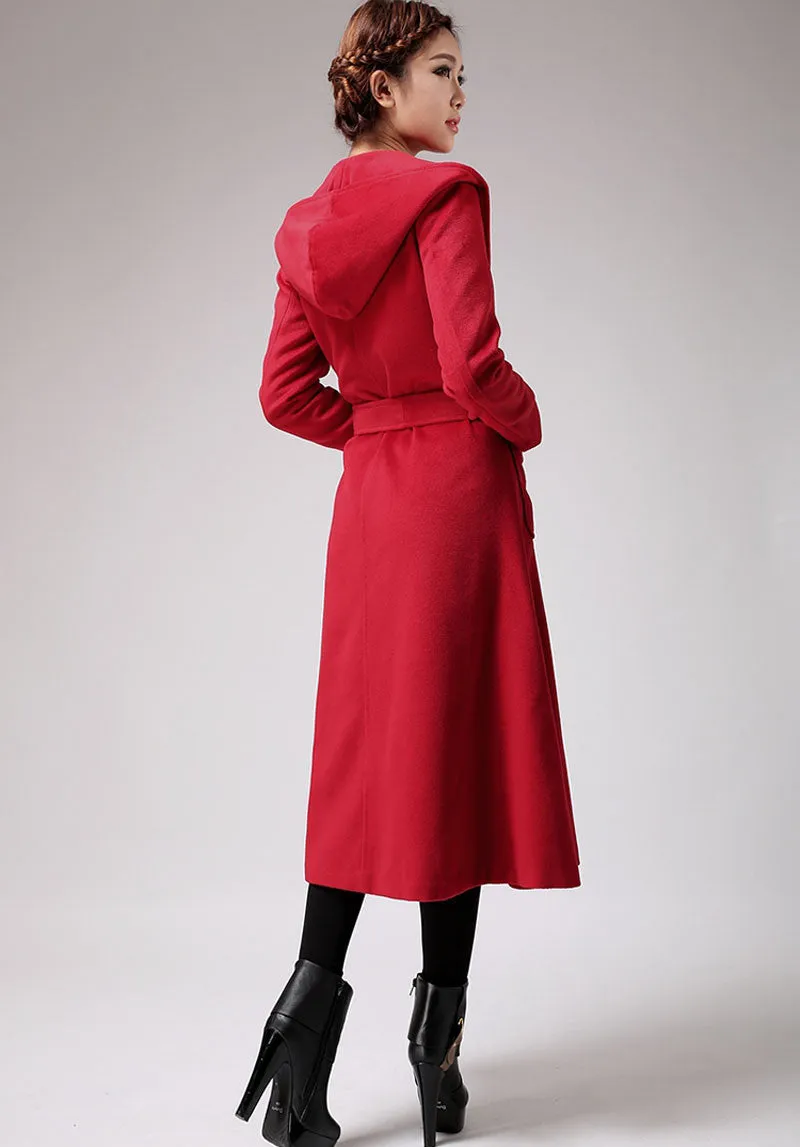 Charming Red Winter Wool Coat Long Jacket 0714#