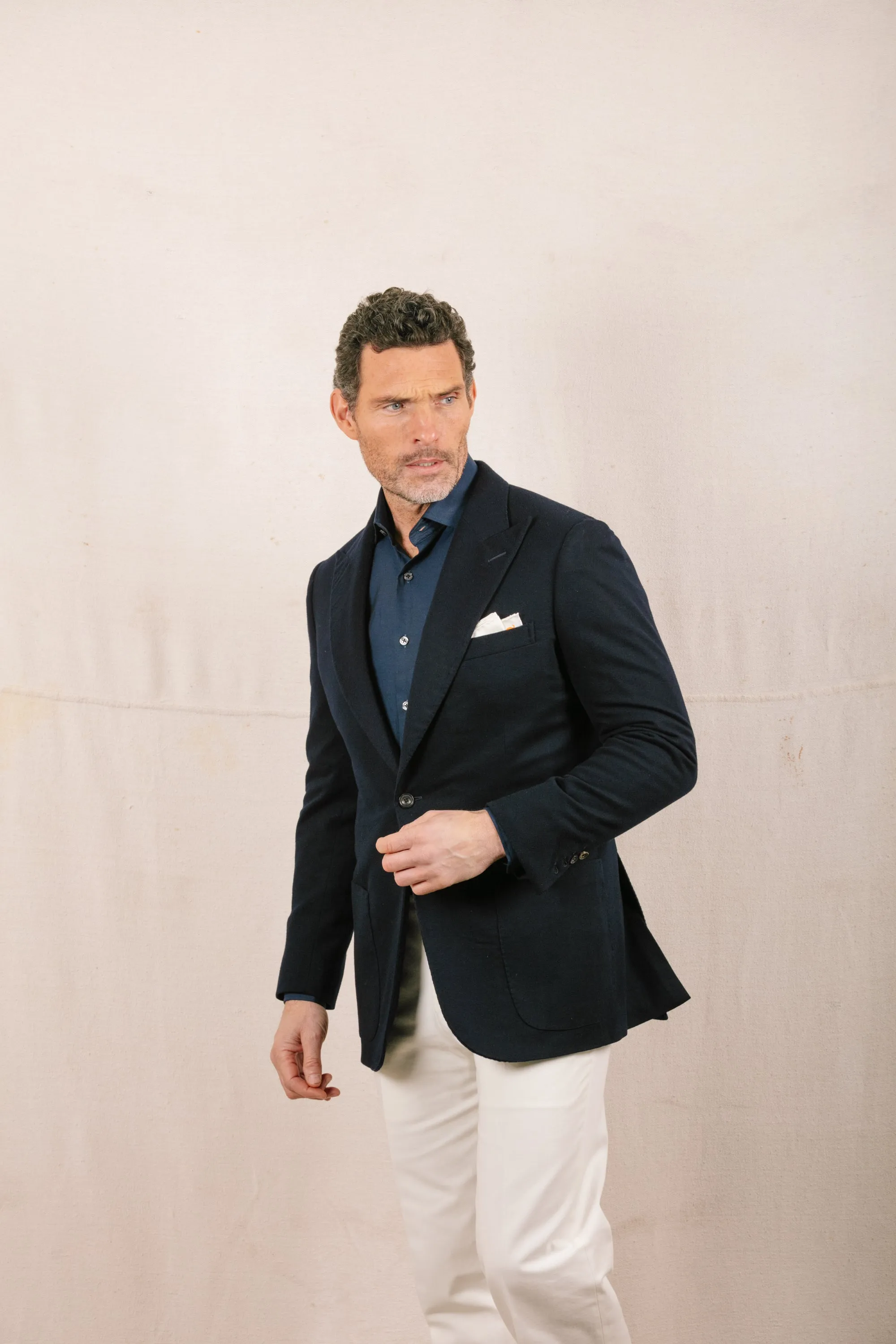 Classic Collar, Single Cuff Shirt in Navy Twill