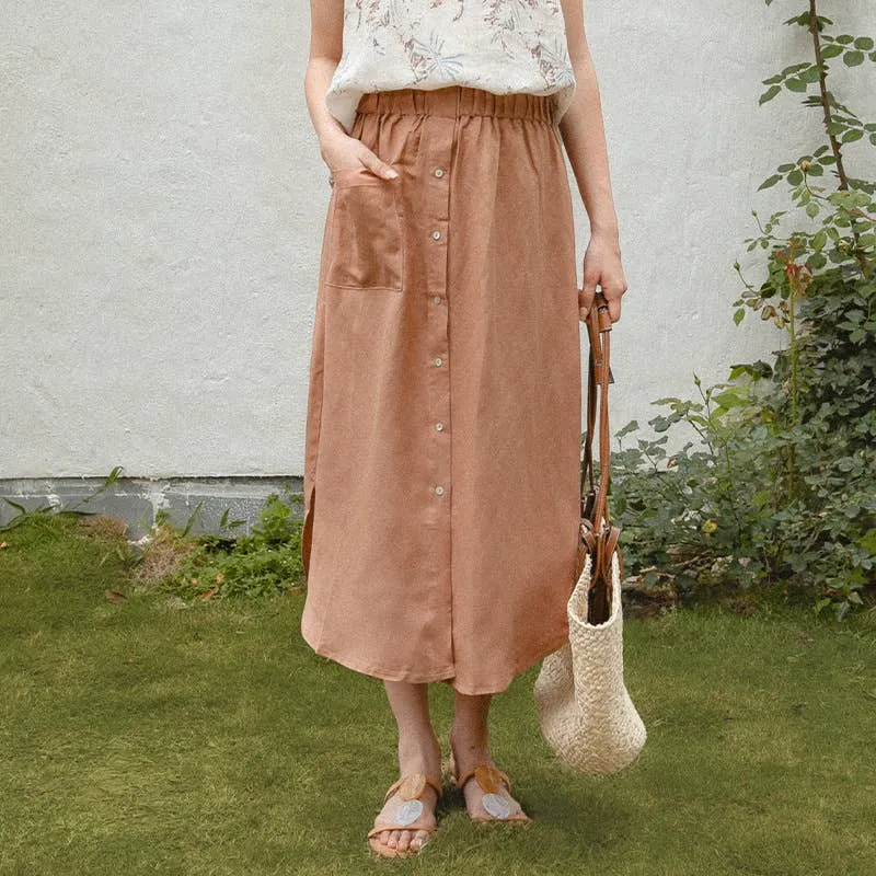 COTTON LINEN BREATHABLE CASUAL SKIRT_CWBLS0194