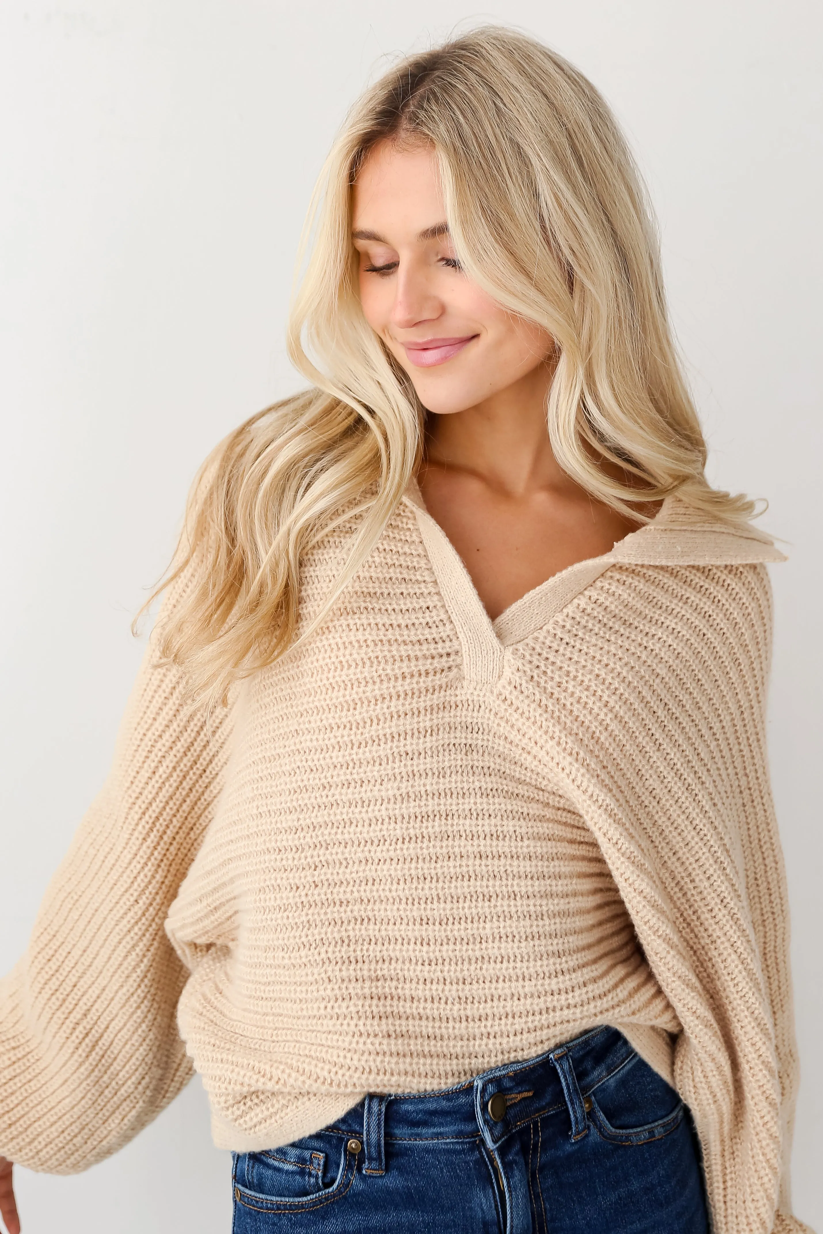 Cozy Luxury Taupe Collared Oversized Sweater - DOORBUSTER