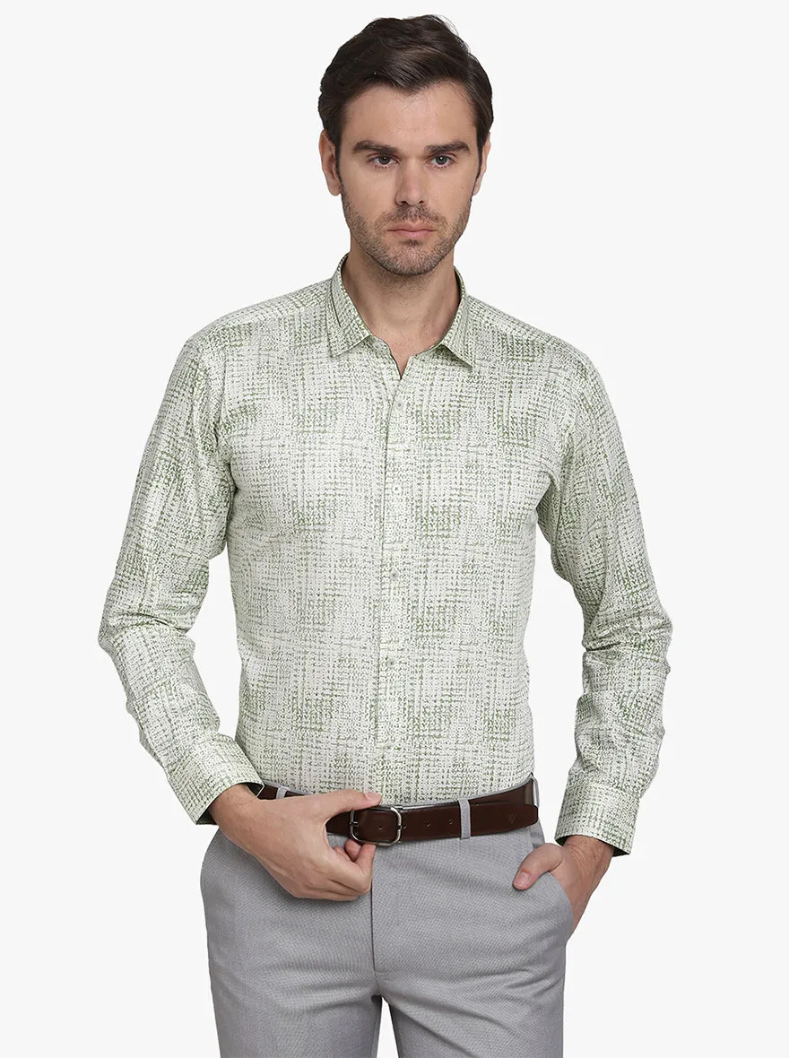 Cream & Green Printed Slim Fit Party Wear Shirt  | JB Studio